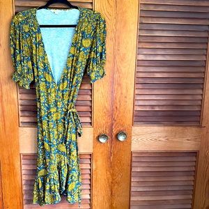 Boden blue and gold paisley wrap dress; 2P, never worn.
